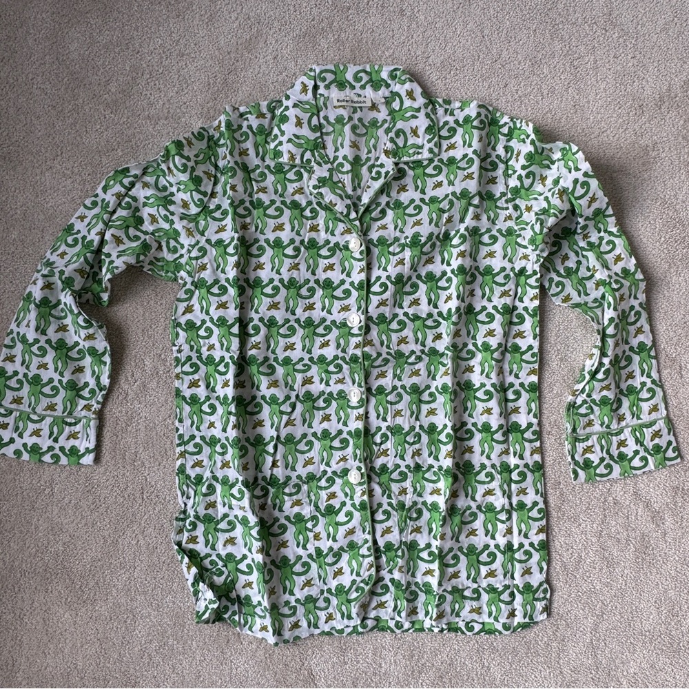 Roller Rabbit Green and White Monkey Print Loungewear Set - Picture 2 of 5